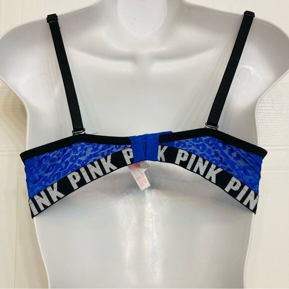Victoria's Secret PINK Wear Everywhere Push‎ Up Bra Size 34D Leopard Print Blue - Picture 5 of 10